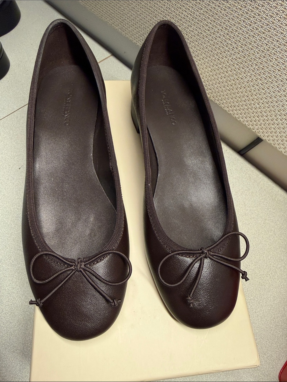 Tony Bianco Dark Brown Leather Ballet Flats with Bow